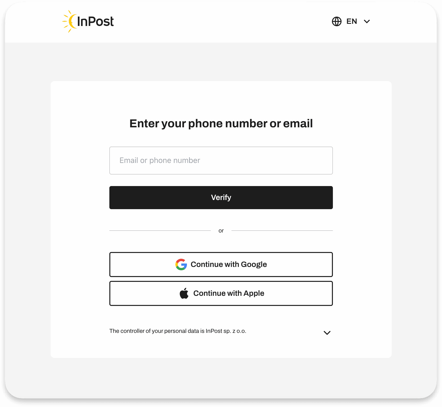 User login screen