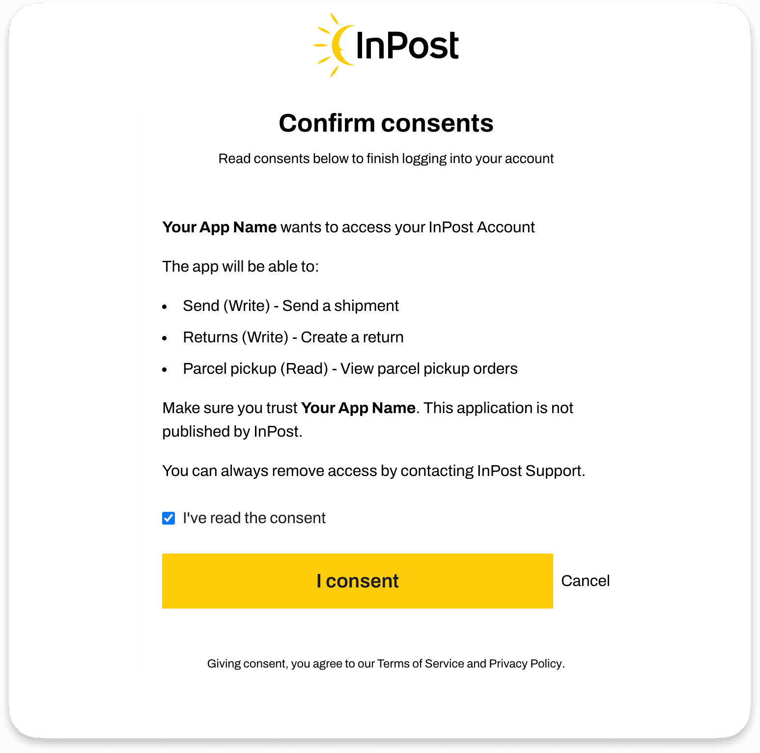 User's consent screen
